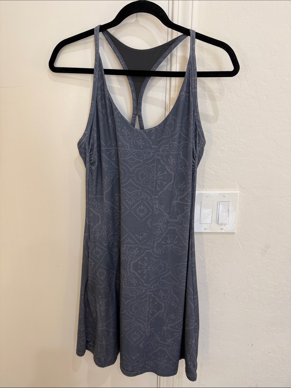 Prana Blue-Gray Printed Racerback Tank with Built-In Shelf Bra